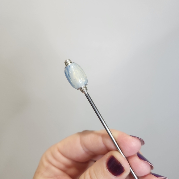 Skydrift Stainless Steel Hair Stick Shimmering Oval Resin Custom Length Updo Pin - Picture 6 of 6